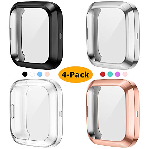 Product Cover KIMILAR 4-Pack Screen Protector Case Compatible with Fitbit Versa 2, TPU Rugged All-Around Screen Protective Case Bumper Soft Plated Shell for Versa 2 Smartwatch