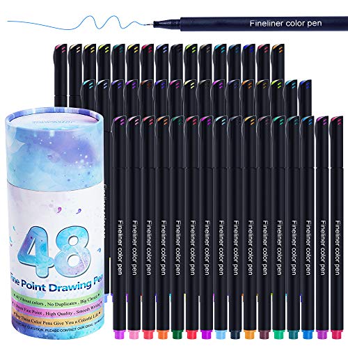 Product Cover Fineliner Pens Colored Fine Tip Markers, 48 Colors Journal Planer Pens for Sketch, Writing, Coloring Book, Taking Note, Calendar - Art & Bullet Journal Supplies