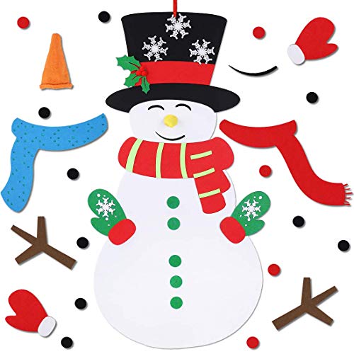Product Cover Max Fun DIY Felt Snowman Games Set with 3 Style Modes 38PCS Detachable Ornaments Wall Hanging Xmas Gifts for Christmas Decorations
