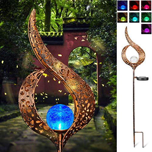 Product Cover SUNWIND Solar Stake Lights Outdoor Crackle Glass Globe Stake Metal Lights Color Changing for Garden Pathway Outdoor Decoration (Metal)