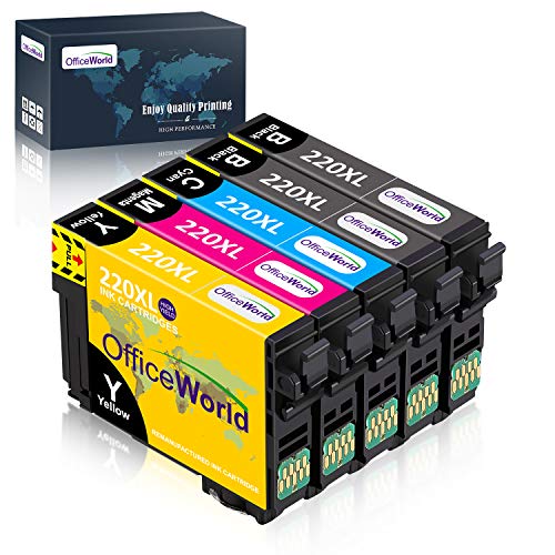 Product Cover OfficeWorld Remanufactured Ink Cartridge Replacement for Epson 220 XL 220XL Used for WF-2760 WF-2750 WF-2630 WF-2650 WF-2660 XP-320 XP-420 XP-424 Printer, 5-Pack (2 Black, 1 Cyan, 1 Yellow, 1 Magenta)