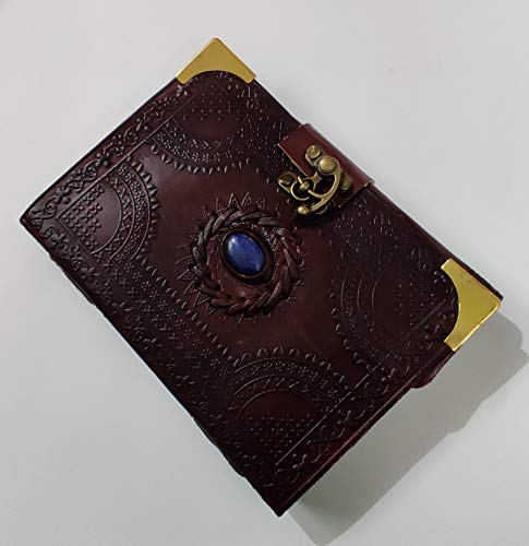 Product Cover Embossed Leather Blue Stone 120 Page Unlined Journal with Clasp (Brown&Golden Corner)