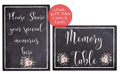 Product Cover Funeral Memory Table Sign | Share Your Special Memories Sign | Set of 2 Card Signs for Celebration of Life Funeral Memorial | Table Decoration Cards | Funeral Guest Book and Condolences Book Sign