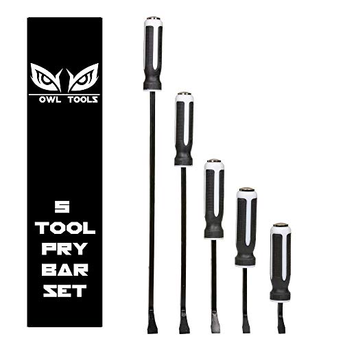 Product Cover Owl Tools Heavy Duty Pry Bar Set (5 Bar Set - 6, 8, 12, 18, 24 Inch) Forged Iron Steel with Metal Striking Cap