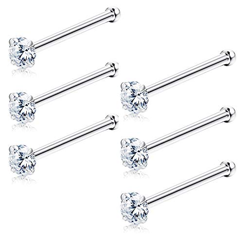 Product Cover Sllaiss 6 Pcs 20G Sets with Swarovski Zirconia Nose Ring Studs 316L Stainless Steel Hypoallergenic 1.5mm 2mm Nose Piercing Set Body Jewelry (1.5)