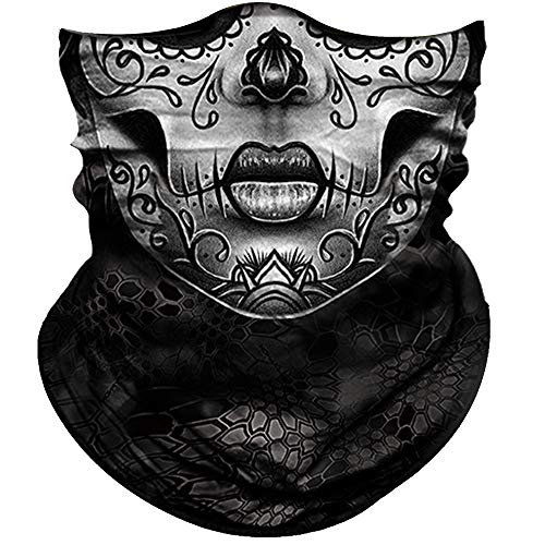Product Cover Obacle Skull Face Mask for Women Dust Wind UV Sun Protection Seamless Bandana Face Mask for Rave Festival Motorcycle Riding Biker Fishing Hunting Outdoor Running 3D Tube Mask (Gray Flower Face Mask)