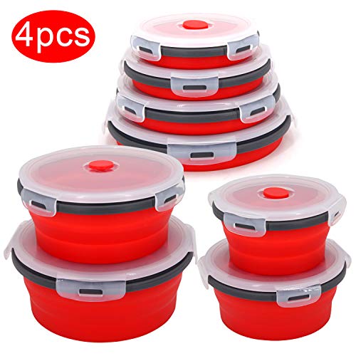 Product Cover Collapsible Bowls For Camping Rv Kitchen Accessories - 4PC Round Silicone Food Storage Containers Refrigerator Organizer With Lid - Bpa Free, Safe For Microwave Dishwasher Freezer, Motorhome Solutions