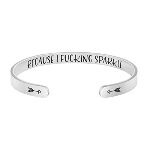 Product Cover Joycuff Bracelets for Women Funny Inspirational Mantra Cuff Handmade Stainless Steel Jewelry Friend Encouragement Gift Motivational Hidden Message Quote