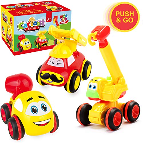 Product Cover Toys for a 2 Year Old Boy - 3 Friction Powered Trucks for 2+ Year Old Boys, Push & Go Cars Cartoon Construction Vehicle Set - Best Toddler Boys Toys & Toy Trucks, Play Pull Back Car, Idea