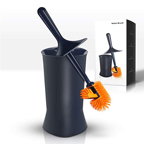Product Cover Toilet Bowl Brush and Holder, Silicone Toilet Brush Set Cleaning Brushes Under Rim Lip Brush and Storage Caddy for Bathroom Navy Blue