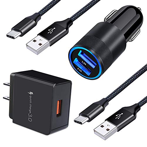 Product Cover C Car Charger Adapter+Powerful QC 3.0 Charger+2pcs 6.6ft USB Type C Fast Charging Cable 4 Kit Charger Block Plug with C Cord Compatible Samsung Galaxy Note 10+ 10/S10/S10e/S9/A20/A50/A80,LG Stylo 5 4