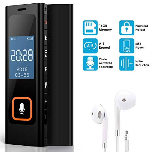 Product Cover Digital Voice Recorder 16GB,Portable Voice Activated Recorder for Lectures/Meetings/Class,1536kbps HQ Audio Recorder from Far Away,Automatic Noise Reduction/A-B Repeat/Password/Variable Speed Playback