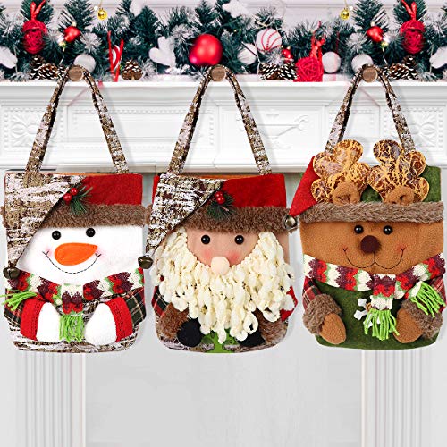 Product Cover 3 pcs Christmas Hanging Decorations Gift Bags, WEST BAY Christmas 3D Hanging Ornament Decor Candy Bags Fireplace Xmas Tree Gifts Wall Snowman Santa Claus Deer