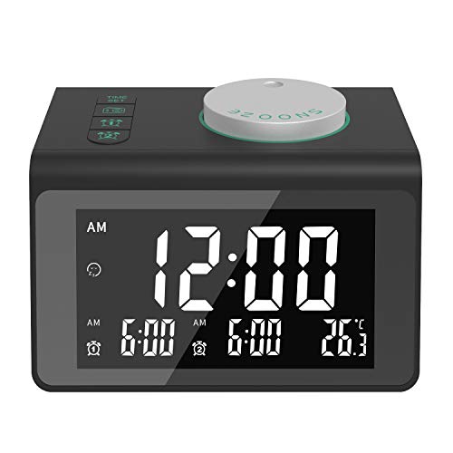 Product Cover Alarm-Clock-for-Heavy-Sleepers|Alarm Clock Radio with 2 USB Ports and Dual Alarm,Digital Alarm Clock with 7 Alarm Sounds,Sleep Timer, Dimmer and Battery Operated