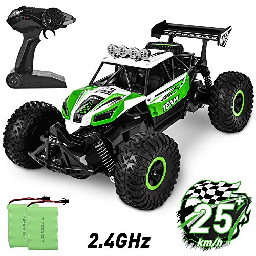 Product Cover Flywind Offroad Monster RC Car for Kids, 2.4Ghz High Speed Remote Control Car 1/16 Scale Offroad RC Trucks with Two Rechargeable Batteries, Electric Racing Toy Car for Kids Boys Adults Green