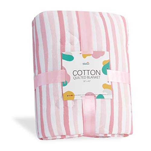 Product Cover Biloban Baby Blankets for Girls, Breathable Jersey Cotton Receiving Blanket, 30'' x 40'' Large, Super Soft and Warm Crib Blanket for All Seasons, Mild Pink Stripes