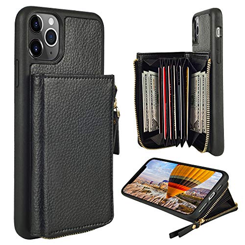 Product Cover ZVE iPhone 11 Pro Max Wallet Case, iPhone 11 Pro Max Case with Credit Card ID Card Holder Slot Money Pocket Protective Leather Cover Zipper Wallet Case for iPhone 11 Pro Max 6.5 inch - Black