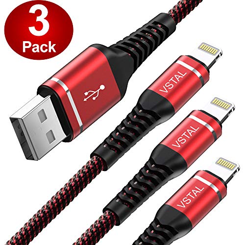 Product Cover Red Charger Cable,3Pack(3ft+6ft+10ft) MFI Certified Charger Cord Unbreakable Nylon Braided USB Cable Compatible with iPhone X/Xs Max/XR / 8/8 Plus / 7/7 Plus/6/6S/6plus /iPad Charging Cable
