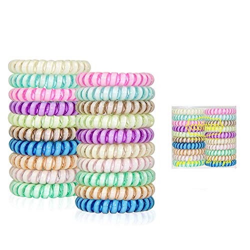 Product Cover Noctilucent Spiral Hair Ties No Crease, Colorful Coil Hair Ties for Women, Glow In The Dark Phone Cord Hair Ties, Waterproof Hair Coils 20pcs