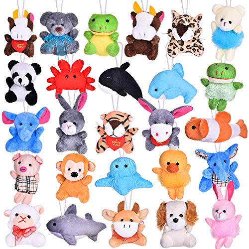Product Cover 26 Pack Mini Animals Plush Toy Assortment, Cute Stuffed Animals Keychain Toy for Stocking Stuffers, Party Favors, Goodie Bag Fillers