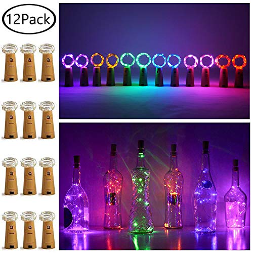 Product Cover 12 Pack 20 LED Wine Bottle Cork Lights, Fairy Mini String Lights Copper Wire, Battery Operated Starry Lights for DIY, Christmas, Halloween, Party, Indoor&Outdoor (Multi Color)