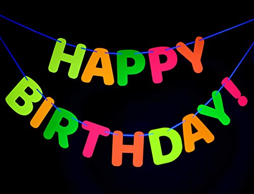 Product Cover Midnight Glo Neon Happy Birthday Banner Decoration Black Light Reactive UV Glow Birthday Party