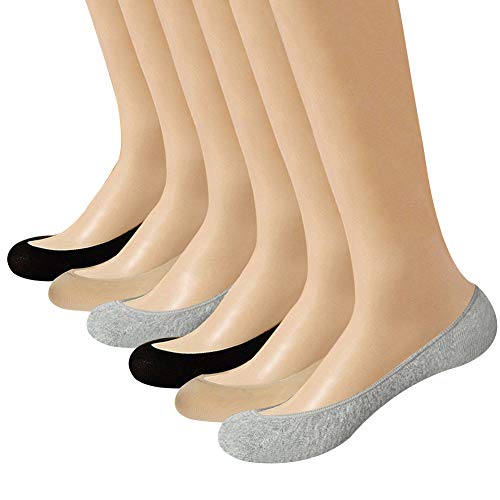 Product Cover No Show Socks Women No Show Liner Socks Womens Non Slip Low Cut Thin Liner Socks Casual Cotton Socks 6 Pairs(One Size, Black, Nude and Gray)