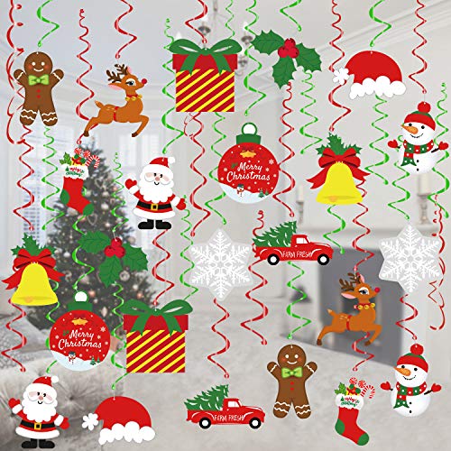 Product Cover Tifeson Christmas Decorations, 36 Pcs Xmas Holiday Hanging Swirls Decoration, Snowman Snowflake Ceiling Hanging Decor for Christmas Party Supplies Xmas Decor