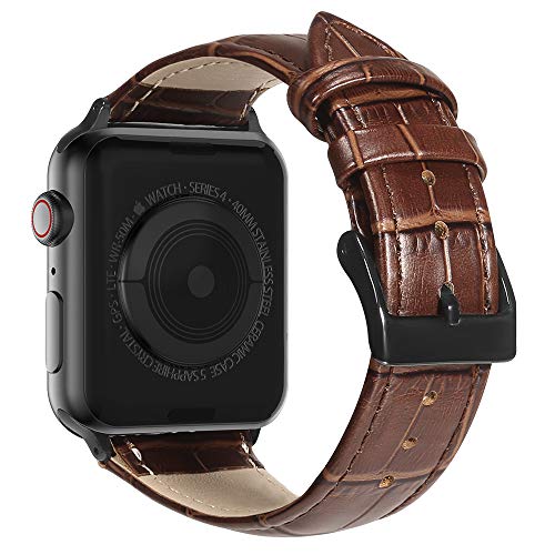 Product Cover MARGE PLUS Compatible with Apple Watch Band 44mm 42mm with Case, Alligator Grain Calf Genuine Leather Strap Replacement for iWatch Series 5/4/3/2/1 Sport and Edition, Brown