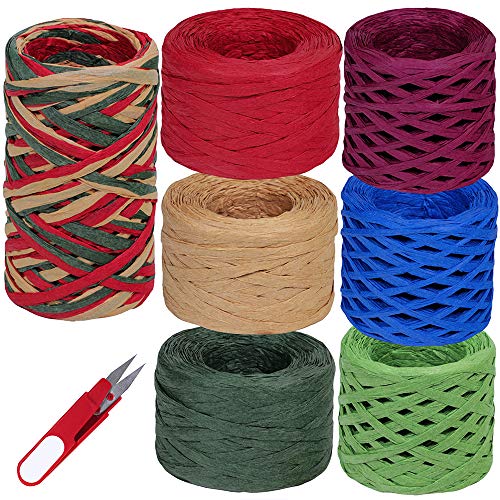 Product Cover 7 Rolls 448 Yards Christmas Color Raffia Ribbon Paper String Ribbon Raffia Twine Yarn 1/4