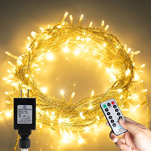 Product Cover Brightown 33 FT 100 LED Twinkle Lights Plug in String Lights 8 Modes Holiday Wonderland Christmas Decorations Wedding Party Bedroom Indoor Outdoor Warm White