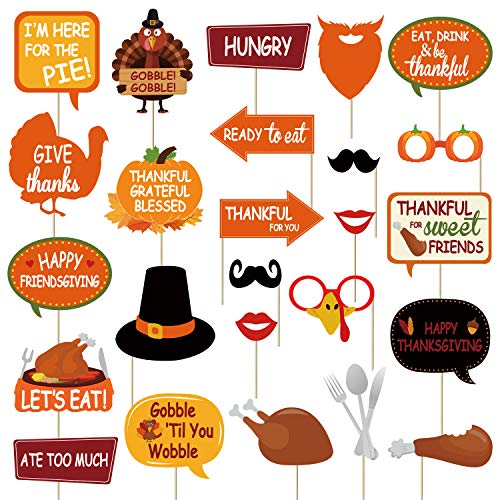 Product Cover Friendsgiving Photo Booth Props Kit - Thanksgiving Party Photo Booth Props - Funny Friends Thanksgiving Feast Party Supplies - 25 Count