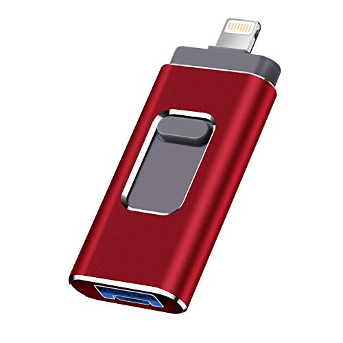 Product Cover USB Flash Drive Photo Stick 256GB for iPhone, iPhone External Memory for iPhone, Android, PC Photos and Mobile Phone and Computer Compatible 3.0 Flash Drive RUIMFKJ (red -256GB)