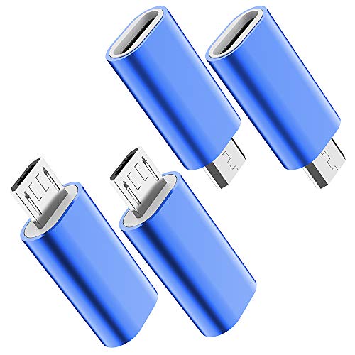 Product Cover USB C to Micro USB Adapter, (4-Pack) Type C Female to Micro USB Male Convert Connector Support Charge & Data Sync Compatible with Samsung Galaxy S7/S7 Edge, Nexus 5/6 and Micro USB Devices (Blue)