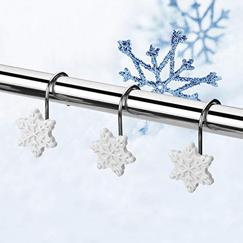 Product Cover FITNATE 12PCS Anti-Rust Snowflake Shower Curtain Hooks for Winter, Thanksgiving, Christmas, Resin Decorative Curtain Hooks Used in Bathroom, Bedroom and Living Room, White, Gift Set