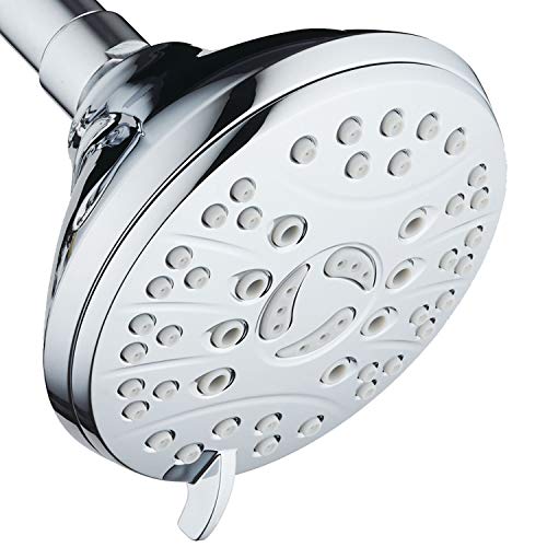 Product Cover AquaSpa High Pressure 6-setting Luxury Rain Shower Head - Extra Large Face - Anti Clog Jets - Solid Brass Connection Ball Joint - Angle Adjustable - All Chrome Finish - Latest Design - Top US Brand