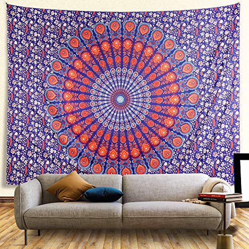 Product Cover ZAMAT Mandala Tapestry, HD Print Indian Hippie Wall Tapestry,Bohemian Tapestry Wall Hanging with Hangers and Nails, Floral Wall Blanket for Living Dorm Room Decor (51.2 x 59.1 inch, Red)