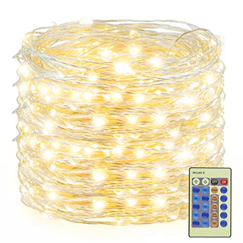 Product Cover Decute 300 LED Fairy Lights 99ft Silver Wire Warm Christmas String Lights Remote Control, LED Firefly Lights Starry Light for DIY Christmas Tree Costume Wedding Party Table Centerpiece Decor