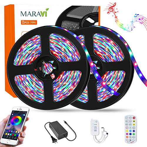 Product Cover LED Strip Lights, Maravi 32.8ft/10M RGB LED Light Strip 5050SMD Color Changing Rope Light Sync to Music RGB Light Strips with APP Control for Party Home DIY Decoration
