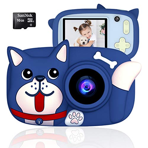 Product Cover QUELLANCE Kids Camera, Digital Camera for Kids 15.0MP 2.4 Inch HD Shockproof Camera, Kids Video Camera with 16 GB Memory Card, Mini Kids Camcorder (1920x1080P) Camera Gifts for Girls Boys, Blue