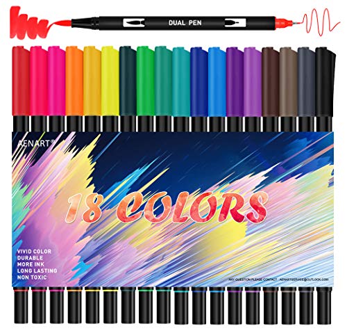 Product Cover Dual Tip Calligraphy Brush Marker Pens, 18 Brush and Fine Tip Art Marker Pens for Journaling Hand Lettering Writing Planner