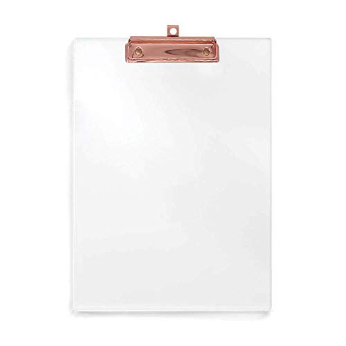 Product Cover UNIQOOO Thick Clear Acrylic Clipboard with Shinny Rose Gold Finish Clip, Perfect for Christmas Gift, Modern Arts Lover, Fashion and Style Expert, Calligrapher, Office, Seminar, Workshop, Home School