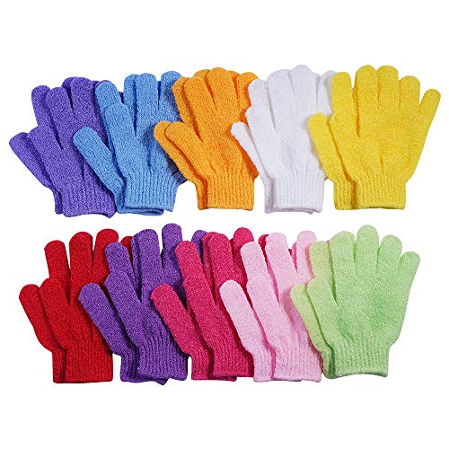 Product Cover 10 Pairs Exfoliating Bath Gloves,Made of 100% NYLON,10 Different Colors Double Sided Exfoliating Gloves for Beauty Spa Massage Skin Shower Scrubber Bathing Accessories.