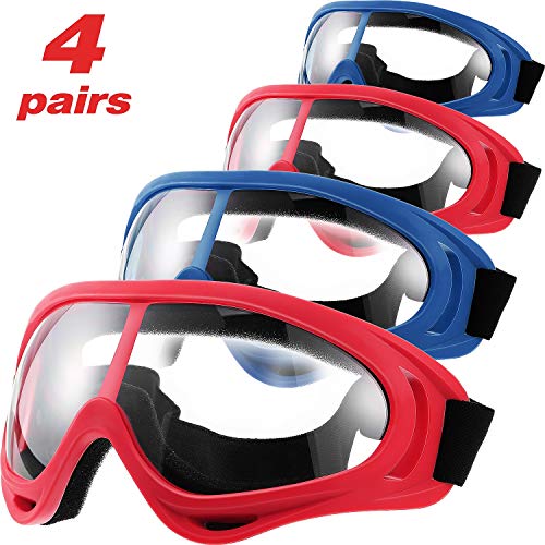 Product Cover 4 Pairs Protective Goggles Safety Glasses Eyewear Face Mask for Teens Game Battle (Blue, Red)