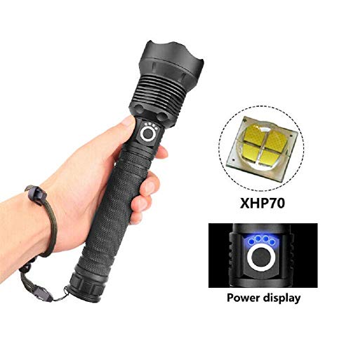 Product Cover Telescopic USB Zoom Waterproof Camping Flashlight, 90000 Lumens Xhp70 Xhp50 Water Resistant Handheld LED Light Best Camping, Outdoor, Emergency, Everyday Flashlights (Battery not Included) (Xph70)
