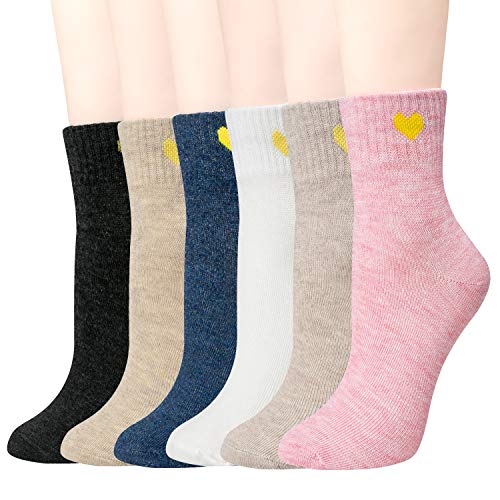 Product Cover J-BOX 6 Pairs Womens High Ankle Socks Cotton Heart Funny Casual Crew Sock Athletic Cute Colorful Sox Multi