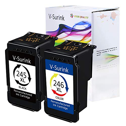 Product Cover V-Surink Remanufactured Ink Cartridge Replacement for Canon PG245XL CL246XL Compatible with PIXMA MX492 TR4520 TS3120 MG2420 MG2522 MX490 MG2920 MG2922 MG2520 IP2820 Printer (1 Black 1 Color)