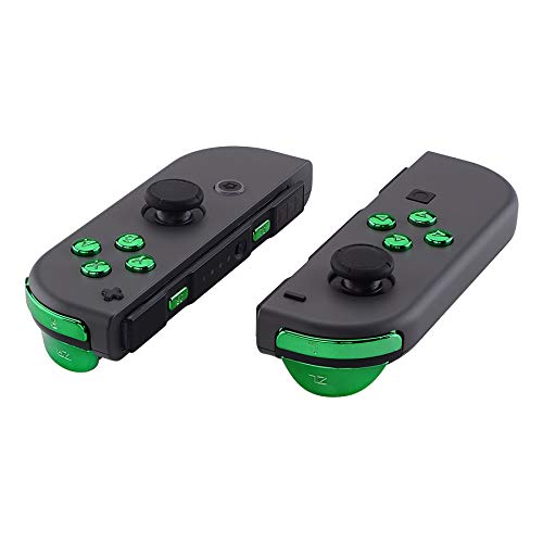 Product Cover eXtremeRate Chrome Green Glossy Replacement ABXY Direction Keys SR SL L R ZR ZL Trigger Buttons Springs, Full Set Buttons Fix Kits with Tools for Nintendo Switch Joy-Con - JoyCon Shell NOT Included