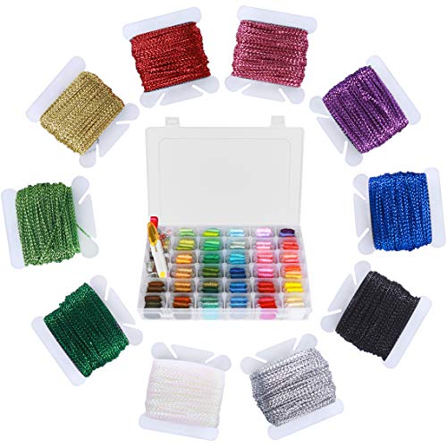 Product Cover Embroidery Floss with Thread Organizer Storage Box - Friendship Bracelet String and Ribbons - Filled with 100 Premium Rainbow Color Skeins Cross Stitch Kits on Embroidery Thread Bobbins