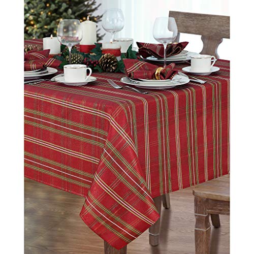 Product Cover Elrene Home Fashions Shimmering Plaid Holiday Tablecloth, 60